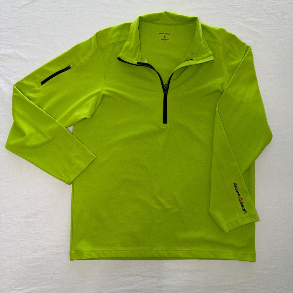 Reebok CrossFit Mens Large 1/4 Zip Pullover Neon Green Workout Training Shirt